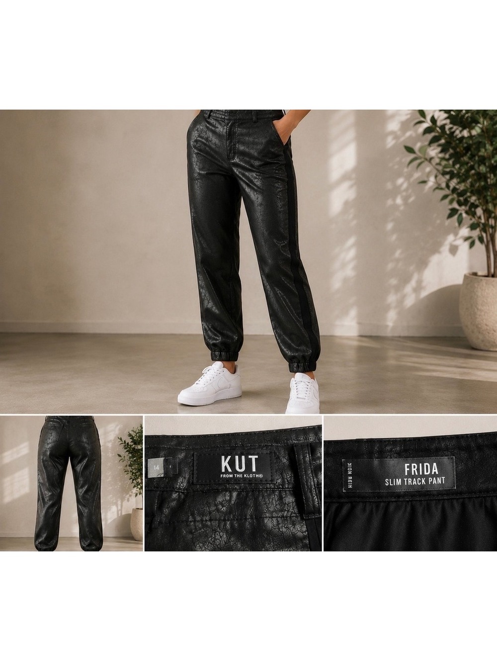 KUT from the Kloth Frida Slim Track Pants Black Size 14
